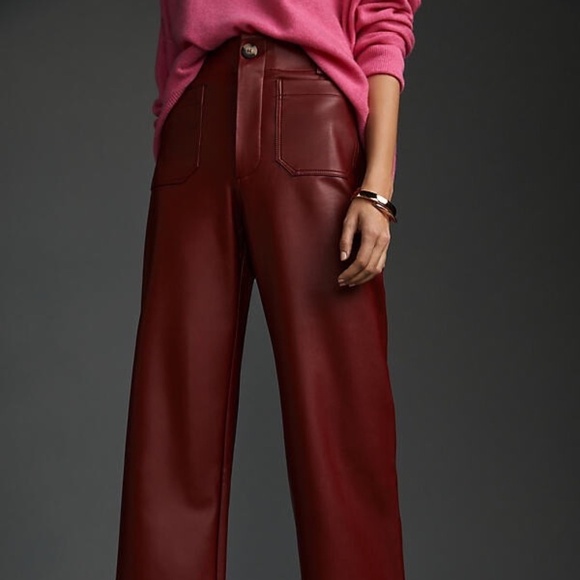 NWT Anthropologie Colette Wide-Leg Faux Leather Pants Red  31 - Picture 3 of 3